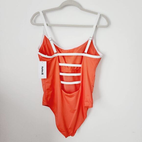 Hurley Coral Orange & White Logo One-Piece Swimsuit  2X - Picture 3 of 4